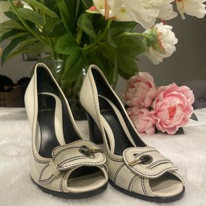 Fendi Buckle Block Black White Heels